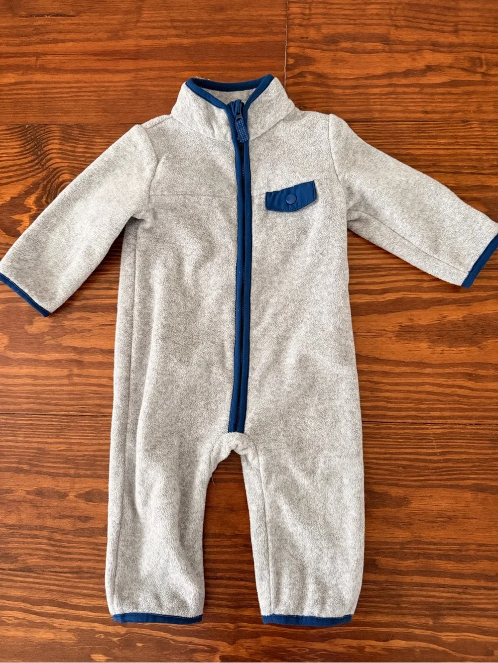Carter's Gray Fleece One-Piece with Blue Trim